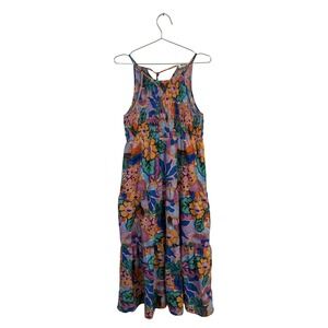 THML Tiered Maxi Dress Smocked Racerback Sundress Maximalist‎ Vibrant Floral S